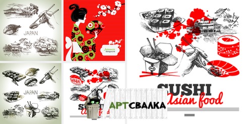 Японская кухня. Рисованные роллы и суши  | Japanese kitchen. Drawing rolls and sushi